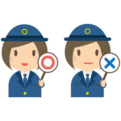 かわいい女性警察官　上半身　おかっぱ　○と×