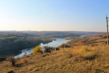 Fototapeta na wymiar River Southern Bug in Ukraine on autumn