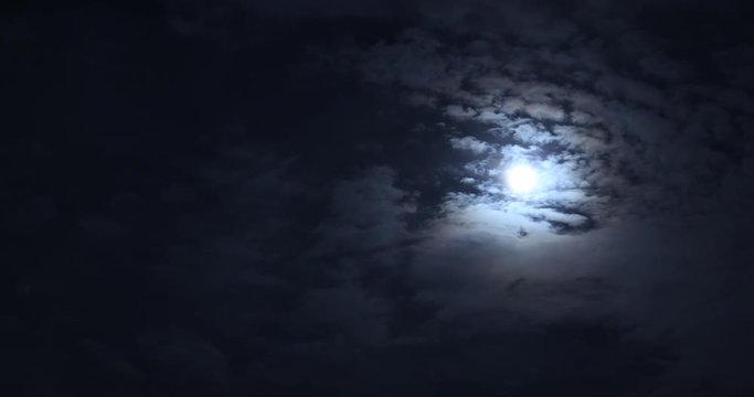 Moving clouds and the moon in midnight