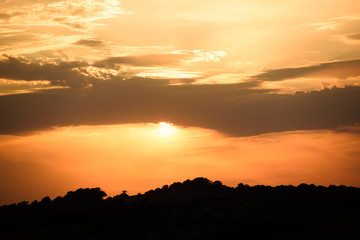 Sun setting behind silhouetted trees