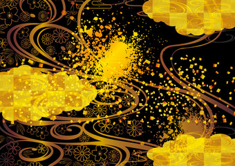 和柄黒背景金箔