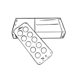 Vector sketch box and plate of pills