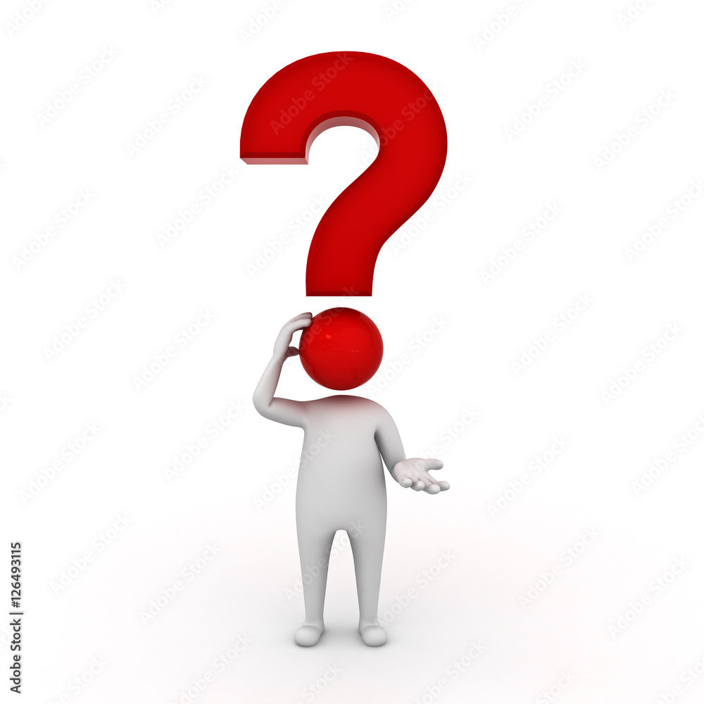 Leinwandbilder 3d man thinking with red question mark over his head isolated on white background 3d rendering
