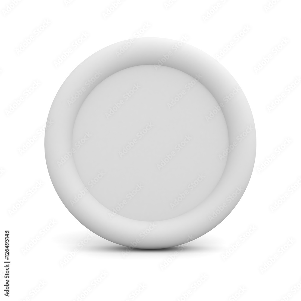 Aufkleber Blank white button or badge isolated on white background with reflection 3D rendering