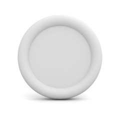 Blank white button or badge isolated on white background with reflection 3D rendering