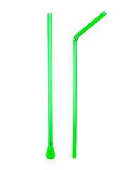 It is Two green straw isolated on white.Green straw isolated