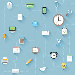 Modern flat  office icons set with long shadows.