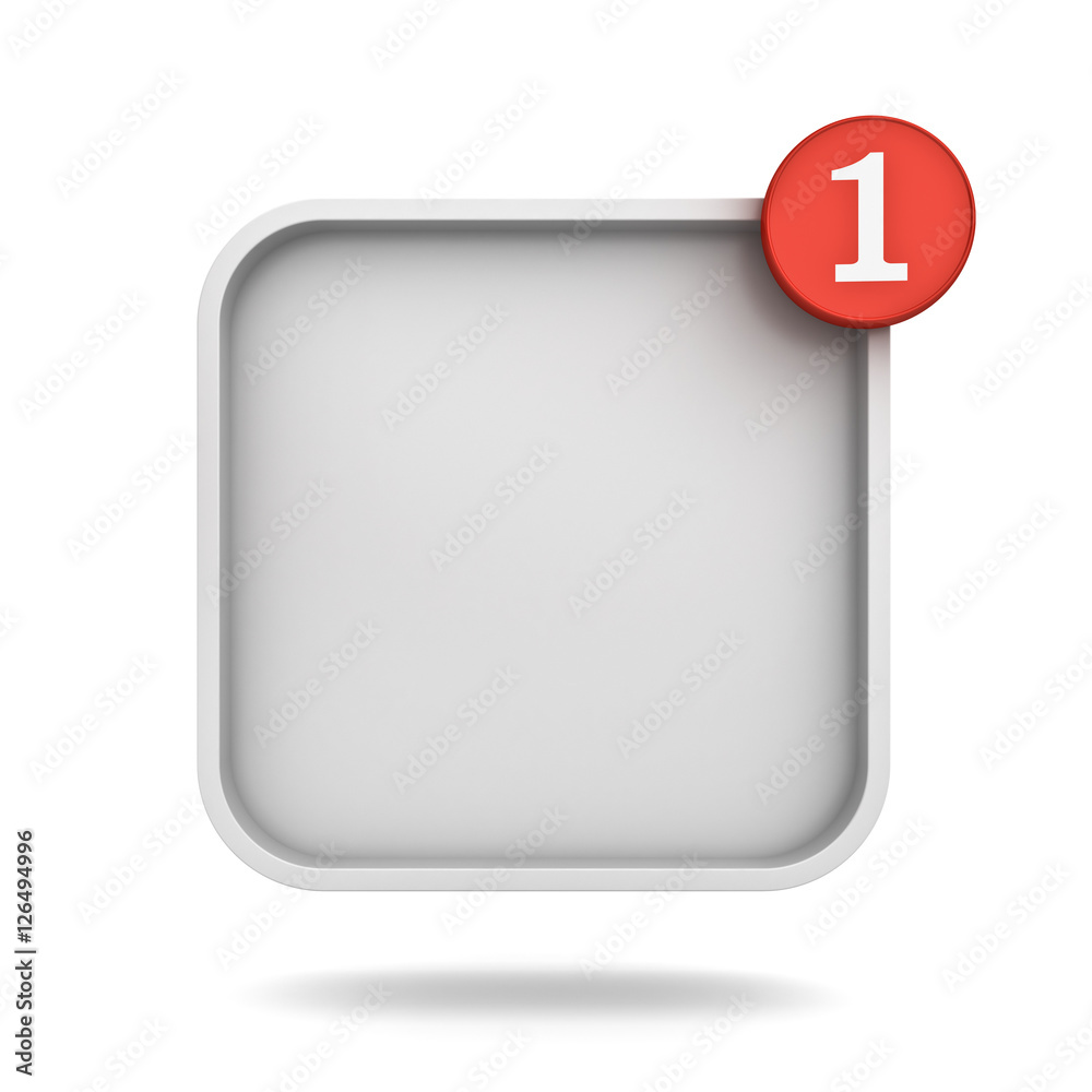 Aufkleber Notification one new message in the blank square button concept isolated over white background with shadow 3D rendering