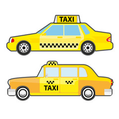 Set of car taxi service, side view. Yellow vehicle transport cab for city.