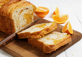 Homemade yeast bread with orange zest and walnuts