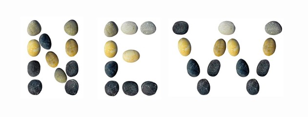 The word New made of pebbles.