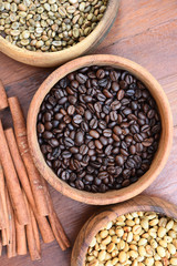 coffee beans with cinnamon sticks for background