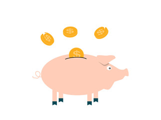 Pink Pig piggy bank with falling coins - Contribution to the Fut