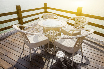 Desks and chairs in the sun
