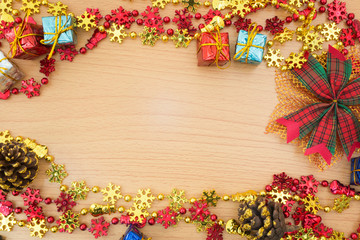 Christmas backgrounds, Christmas decor on  wooden background.