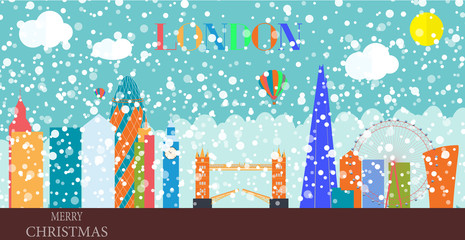 UK, Silhouette Christmas and New Year London city background. Ve