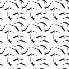 Seamless Pattern of Black and white silhouette of Lizard. Vector