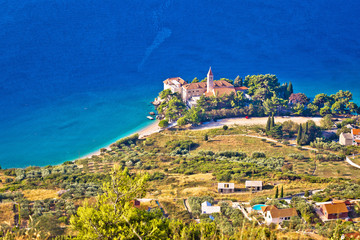 Church and beach in Bol aerial view