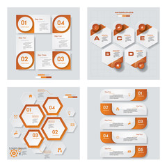 Collection of 4 orange color template/graphic or website layout. Vector Background. For your idea and presentation.