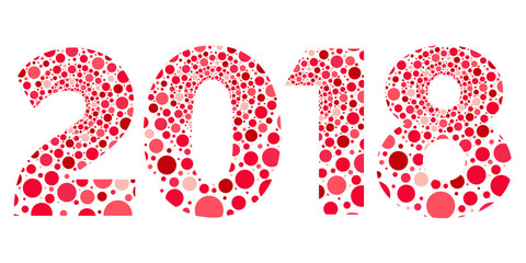 2018 Happy New Year red and pink bubbles vector isolated symbol