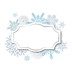 Winter vintage label on snowflakes background
