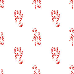 holly jolly Merry Christmas seamless pattern candy cane. hand drawn in watercolor on white isolated background.