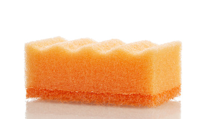 Household sponge orange for cleaning isolated on white.