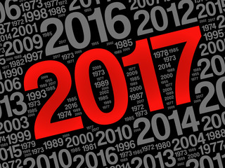 2017 Happy New Year and previous years word cloud collage