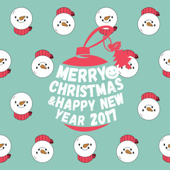 Snowman seamless pattern with merry christmas text.Christmas bac