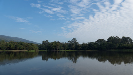 Fototapeta na wymiar landscape of mountain and pond in park