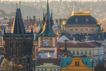 Naklejka premium Prague roofs and towers, Prague historical architecture with the