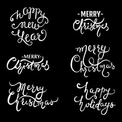 Collection Merry Christmas hand drawn lettering design. Set with Xmas inscription on a transparent background. Stylish holidays typography design. Vector illustration EPS10