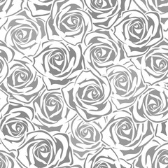 Vector seamless pattern with gray and white roses.