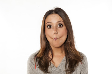 Fototapeta premium portrait of a young crazy woman with a fish face