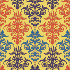 Ornamental seamless pattern set. Abstract texture. Illustration with  art flower on yellow background.