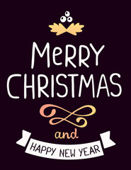 Vector illustration of golden color christmas mistletoe with han