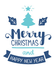 Vector illustration of green color christmas fir tree and blue l