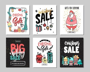 Set of creative sale holiday website banner templates. Christmas and New Year illustrations.