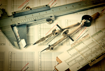 engineering tools on technical drawing