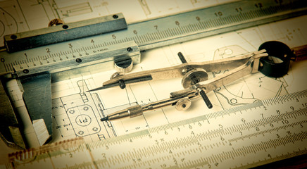 engineering tools on technical drawing