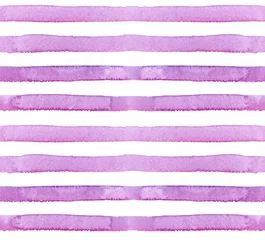 Papier Peint photo autocollant Rayures horizontales Modèle sans couture avec des rayures horizontales violettes peintes à l& 39 aquarelle sur fond isolé blanc