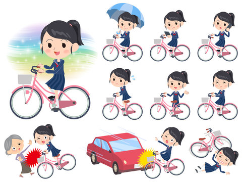 school girl Sailor suit ride on city bicycle