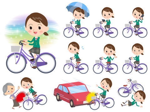 school girl Green Blazer ride on city bicycle