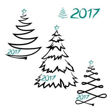 vector simple silhouette Christmas tree sketch