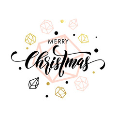 Merry Christmas gold glitter ornament card, poster