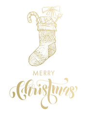 Merry Christmas gold glitter gift stocking