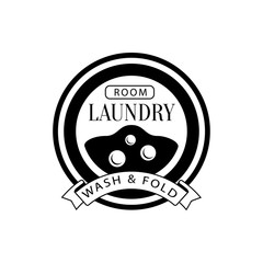 Black And White Sign For The Laundry And Dry Cleaning Service With Washing Machine Viewing Window