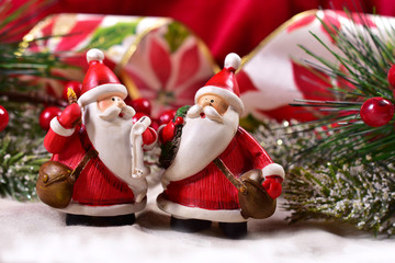 christmas decoration with santa clauses