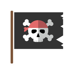 Jolly roger flat icon isolated vector illustration. Cartoon pirate symbol in material flat style design.
