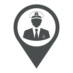 Icono plano localizacion silueta capitan barco gris